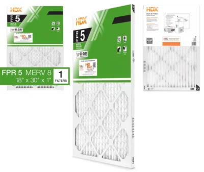 HDX HDX1P5-011830 1-Pack Standard Pleated Air Filter 18x30x1, Air Filters Replacement FPR 5 MERV 8
