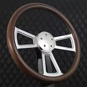 (T05) 18" Billet Steering Wheel Big Rig Mahogany Wood Wrap for International - Picture 1 of 9