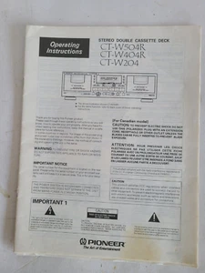 Pioneer CT-W204 W404R W504R estéreo doble cubierta de casete instrucciones de funcionamiento - Imagen 1 de 1