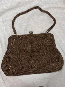 Bolso de noche con cuentas florales de cobre bronce vintage mediados de 1900 raro en muy buen estado+ - Imagen 1 de 5