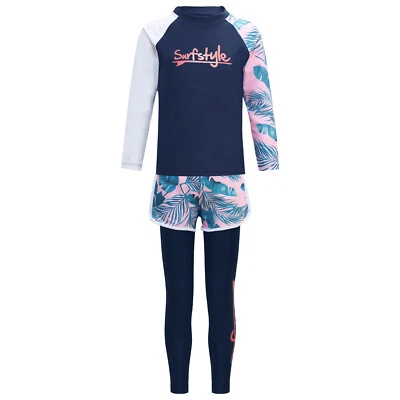 Niños Niñas Niños Conjunto Traje de Baño con Capucha Modesto Traje de Baño Manga Larga Pantalones Traje Prenda para el torso Foto 1 de 3