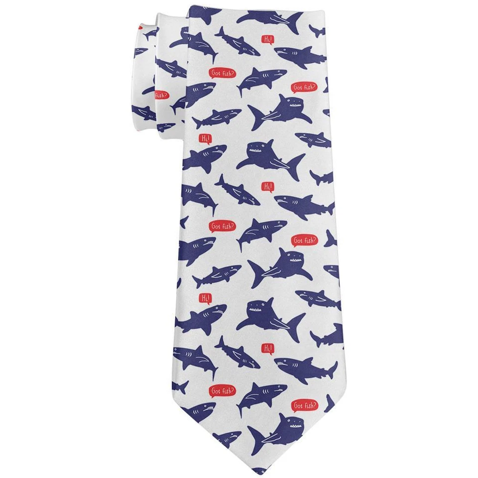 Talking Sharks Got Fish Repeat Pattern All Over Neck Tie - Image 1 of 1
