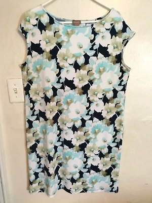 Chicos Womens Dress 2 L 12 Floral Knee Length Blue White Green Sleeveless Office - Image 1 of 4
