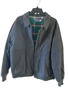 Vintage Pendleton Gray Wool Zip Up Jacket Men Size M Green Plaid Lined Cuffs - Picture 1 of 11