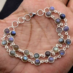 Labradorite Bracelet , 925 Sterling Silver, Double Line Bracelet, Gifts For Her - Picture 1 of 7