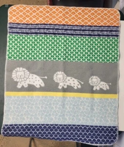 Pottery Barn Baby Blanket Sweater Boy Lion 30 x 40 orange blue gray 2017 Rare - Picture 1 of 10