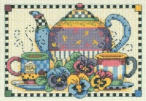 Mini Kit de Punto de Cruz ~ Dimensiones/Tazas de Té y Flores Debbie Mumm #6877 - Imagen 1 de 3