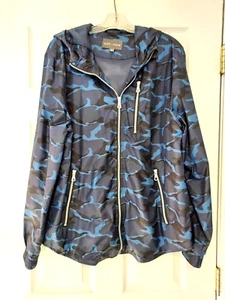 Slate & Stone Mens Blue Camo Track Jacket Mesh Lined Adjustable Hood Light XL - Picture 1 of 12