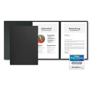 5 Bewerbungsmappen Schwarz 3-teilig feinste Lederstruktur 2 Klemmschienen Set - Picture 1 of 11