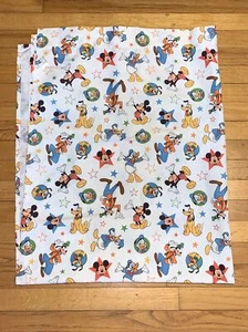 Disney Mickey Mouse Toddler Bed Flat Sheet Donald Duck Goofy Pluto Stars Fabric - Picture 1 of 6