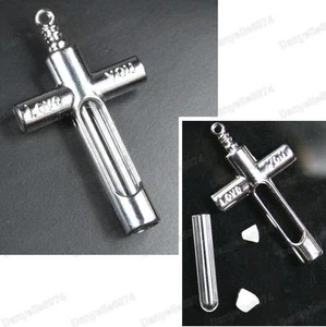 MINI VIAL DE VIDRIO VACÍO COLGANTE GRAN CRUZ REINO UNIDO con bungs TONO PLATEADO llénalo - Imagen 1 de 6