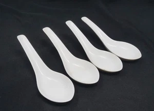 White Porcelain Asian Soup/Raman Spoon set of 4. - Picture 1 of 1
