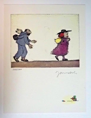 JANOSCH Mann und Frau HAND-SIGNIERT, nummeriert Farblitho, Bütten, 34x25 cm - Bild 1 von 4