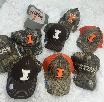 9 hats Illinois Fighting Illini Men's Mossy Oak CAMO Camouflage Baseball Hat Cap - Image 1 of 3