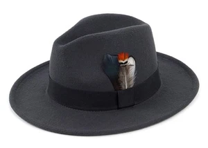 Classic Fedora Hat for Men & Women Wide Brim Felt Hat Panama Dress Hat Dark G... - Picture 1 of 7