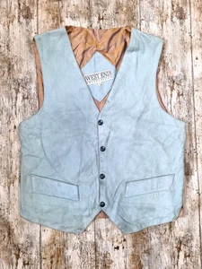 Vintage West End Herren Lederweste hellblau gold hinten - Bild 1 von 8