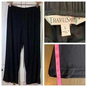 TravelSmith Lounge-Hose weites Bein Damen Large bequem Gummibund schwarz Stretch - Bild 1 von 12