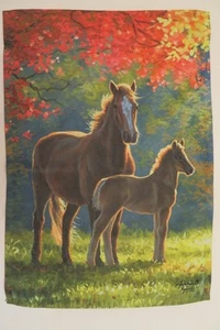 Horses under Trees, Colt, Morning Light, Fall Leaves, decorative Garden Flag - Bild 1 von 2