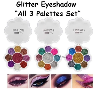 Beauty Treats Flower Power Glitter Eyeshadow Palette 3 PCS Set "FREE SHIPPING" - Image 1 of 2