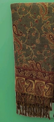 Indian Silk Green Red Gold Silk Women's Shawl Scarf Neck Wrap Stole Pashmina - Image 1 of 4