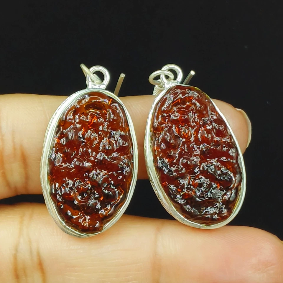 Impresionantes pendientes de regalo de joyería de piedras preciosas de moldavita natural de plata 925 Foto 1 de 1