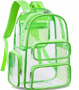 Bright Green Heavy Duty Clear Backpack, Transparent See Through School BookBag - Picture 1 of 9