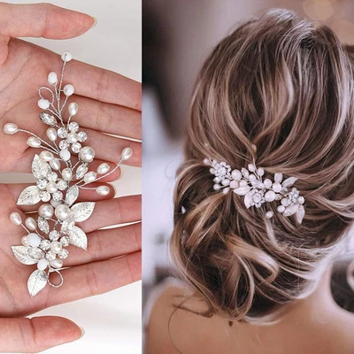 Accessori Capelli Sposa Argento, Ornamenti Di Strass Nuziali, Perla Decorazioni  - Immagine 1 di 4