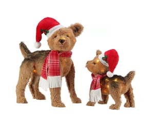 Red Shed ES76-921 30 and 18 in. LED Plush Christmas Terrier Decoration Set, 2 pc - Picture 1 of 4