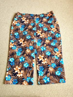 Pantalones Mujer-LANDS' END-marrón/azul/naranja floral tejido elástico "Starfish Crop"-1X Foto 1 de 4