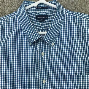 Lands End Shirt Mens 19 36 Tall Blue White Check Button Up Long Sleeve Cotton - Picture 1 of 11