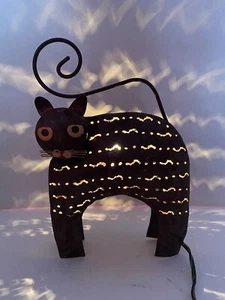 Cat Lamp Mixed Metal Art Rustic Electric Night Light Mood Light Halloween - Picture 1 of 11