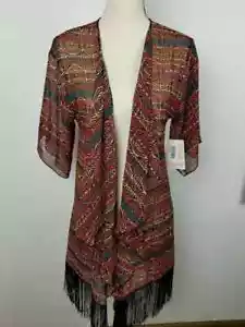 LuLaRoe Monroe Kimono Top, Size Small (NWT Geometric Aztec Black Green Orange) - Picture 1 of 4