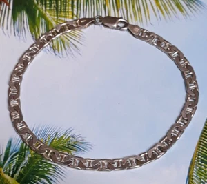 Bracciale Catena Marinai Solido Argento Sterling 925 Vintage 3mm 8" - Made in Italy - Foto 1 di 11
