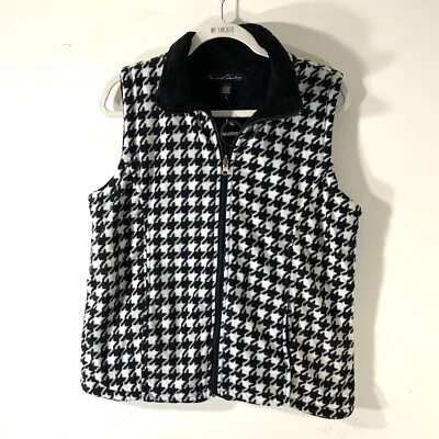 Colete Feminino French Laundry Reversível Tamanho G Houndstooth Preto Pelúcia Macio Novo com etiquetas - Imagem 1 de 4