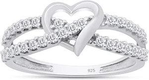 Split Shank Infinity Heart Promise Ring Cubic Zirconia in 925 Sterling Silver - Picture 1 of 15