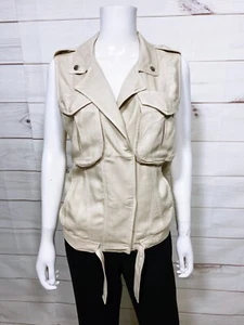Kensie Jeans Womens Jacket Vest Size S Beige Snap Buttons Pockets Sleeveless - Picture 1 of 7
