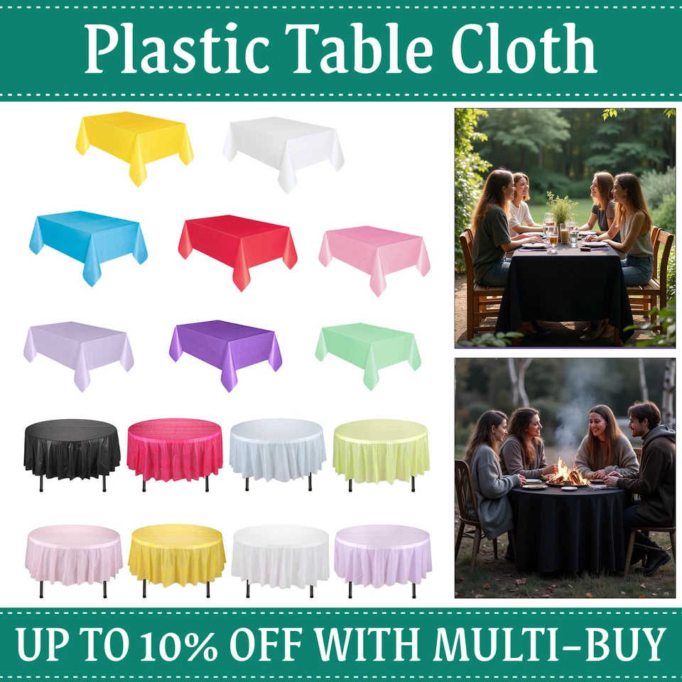 Plastic Table Cloth Disposable Wipeclean Party Tablecloth Cover Rectangle Round - Image 1 of 1