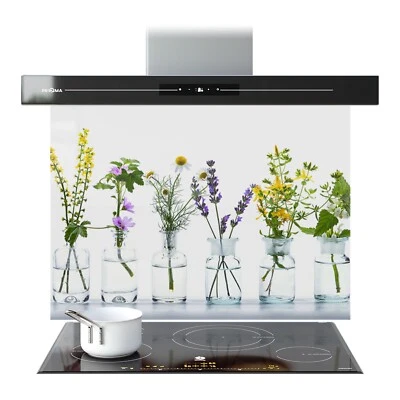 Kitchen Glass Splashback Toughened Tile Cooker ANY SIZE Green Wild Flowers - Image 1 of 4