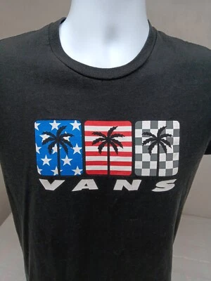 Camiseta de manga corta con gráfico de palmera bandera negra pequeña Vans para hombre 100 % algodón Foto 1 de 4