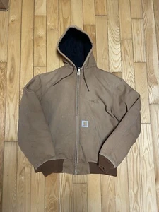 Vintage Carhartt Active Hooded Jacket Large Tan Brown Coat Usa Made - Picture 1 of 8