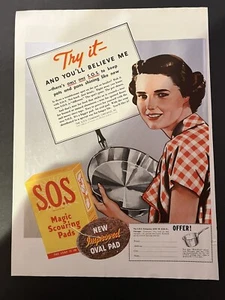 Vtg 1930s AD S.O.S. Co., Magic Scouring Pads, Cleaning, Kitchen Decor - Picture 1 of 3