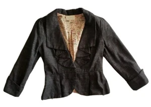 Üppige Damen kleine 3/4 Ärmel schwarz Plissee Rüschen Jacke tailliert Taille Blazer - Bild 1 von 12