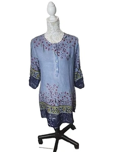 Vestido modal DOLMA ANTHROPOLOGIE azul floral 3/4 lengüeta enrollada BOHO hippy pequeño - Imagen 1 de 11