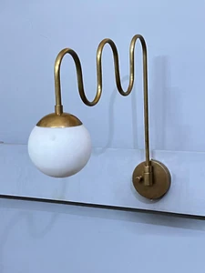 Globe Sconce - Beautifully Hand Crafted Curved Armed - Raw Brass Wall Light - Picture 1 of 6