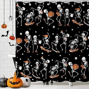 GCIREC Halloween Shower Curtain, 72.00" x 72.00", Skull Skeleton-2 - Picture 1 of 8