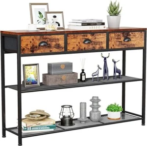 Entryway Table, 38'' Console Sofa Table with 3 Fabric Drawers, Display Shelf - Picture 1 of 9