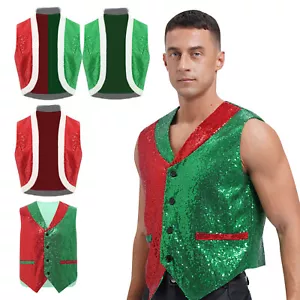 Herren Pailletten Weste Glitzer Weihnachtsweste Jacke Mantel Weihnachtsfeier - Bild 1 von 39