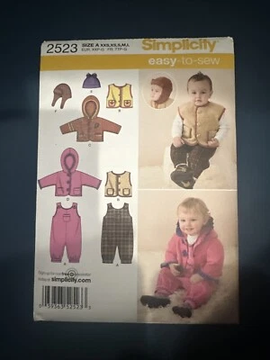 Simplicity Pattern 2523 Babies Overalls~Hooded Jacket~Vest & Hats Sz XXS- L - Image 1 of 2