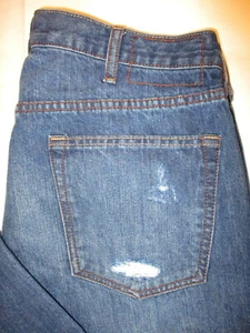 Pantalones de mezclilla azul marino antiguos ajustados de pierna recta para hombre talla 36 x 32 destruidos - Imagen 1 de 6