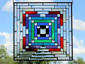Multicolored Beveled stained glass panel, window hanging,customizable - Picture 1 of 12